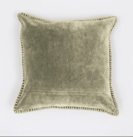 Stonewashed Cotton Velvet Throw Pillow With Decorative Handstiched Edges-19X19inch