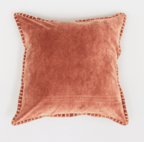Stonewashed Cotton Velvet Throw Pillow With Decorative Handstiched Edges-19X19 Inch (Option: Terracotta)